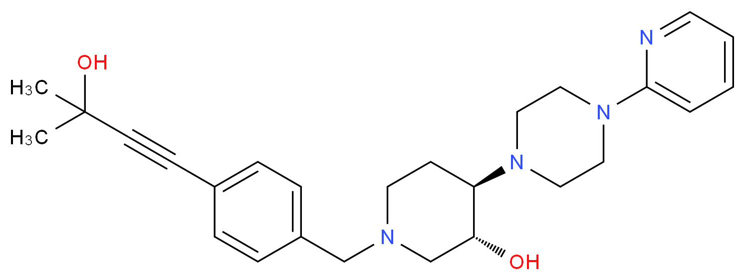 (3R*,4R*)-1-[4-(3-hydroxy-3-methyl-1-butyn-1-yl)benzyl]-4-[4-(2-pyridinyl)-1-piperazinyl]-3-piperidinol_Molecular_structure_CAS_)