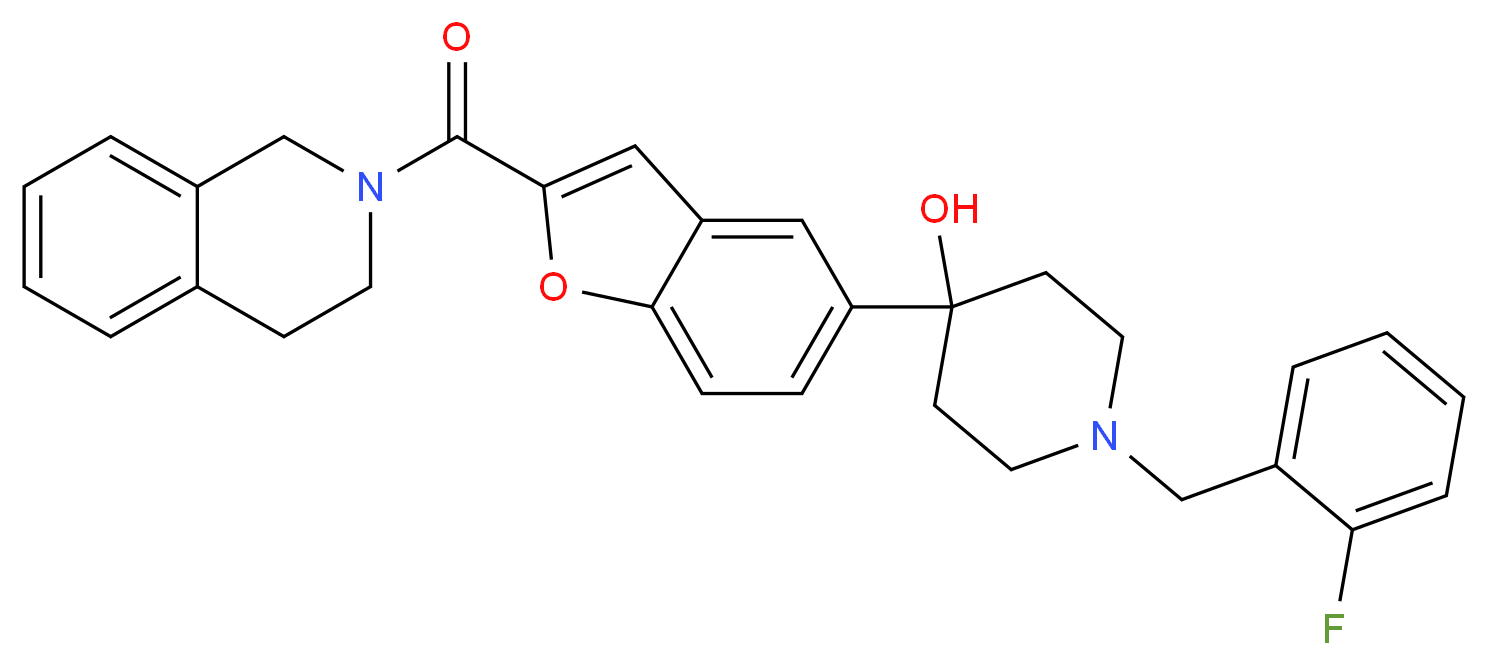 4-[2-(3,4-dihydro-2(1H)-isoquinolinylcarbonyl)-1-benzofuran-5-yl]-1-(2-fluorobenzyl)-4-piperidinol_Molecular_structure_CAS_)
