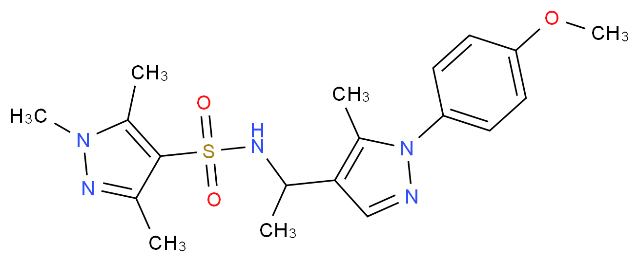 N-{1-[1-(4-methoxyphenyl)-5-methyl-1H-pyrazol-4-yl]ethyl}-1,3,5-trimethyl-1H-pyrazole-4-sulfonamide_Molecular_structure_CAS_)