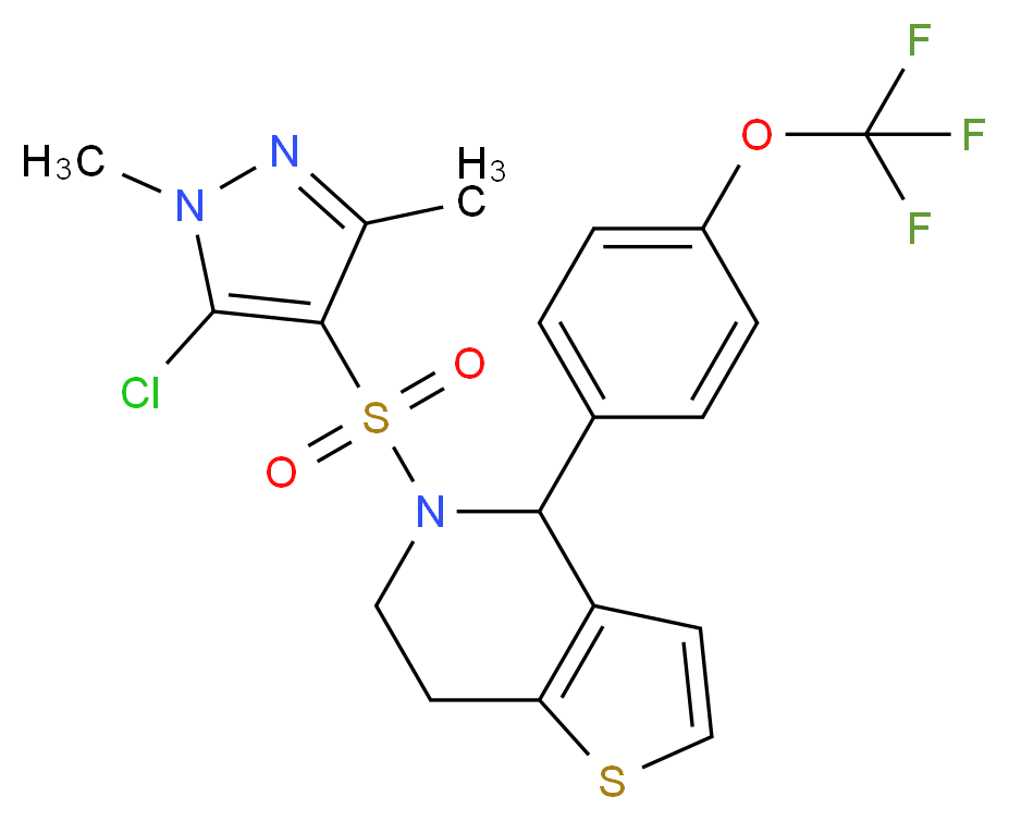 5-[(5-chloro-1,3-dimethyl-1H-pyrazol-4-yl)sulphonyl]-4-[4-(trifluoromethoxy)phenyl]-4,5,6,7-tetrahydrothieno[3,2-c]pyridine_Molecular_structure_CAS_)
