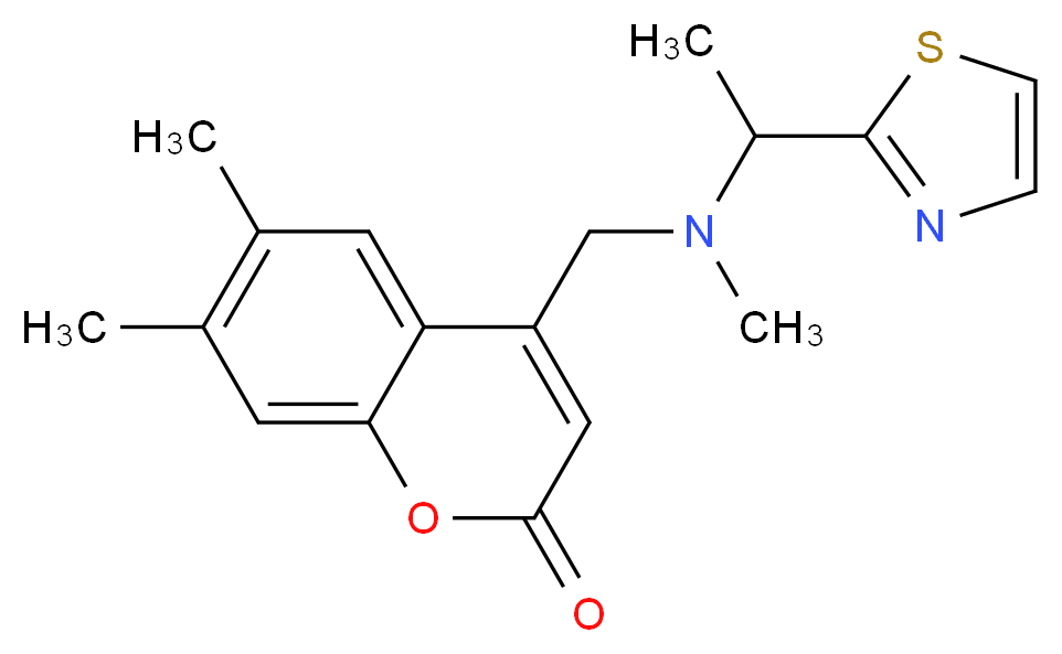 6,7-dimethyl-4-({methyl[1-(1,3-thiazol-2-yl)ethyl]amino}methyl)-2H-chromen-2-one_Molecular_structure_CAS_)