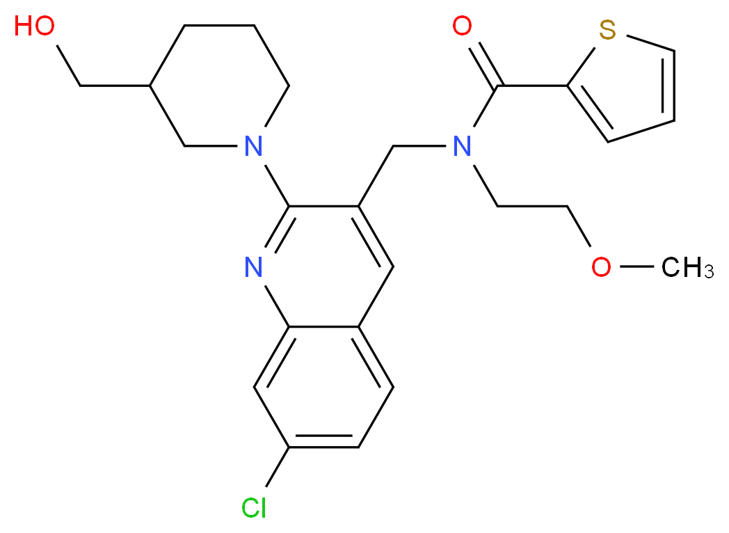 N-({7-chloro-2-[3-(hydroxymethyl)-1-piperidinyl]-3-quinolinyl}methyl)-N-(2-methoxyethyl)-2-thiophenecarboxamide_Molecular_structure_CAS_)