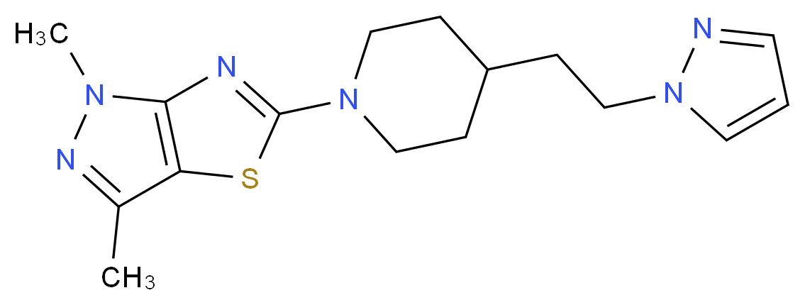1,3-dimethyl-5-{4-[2-(1H-pyrazol-1-yl)ethyl]piperidin-1-yl}-1H-pyrazolo[3,4-d][1,3]thiazole_Molecular_structure_CAS_)