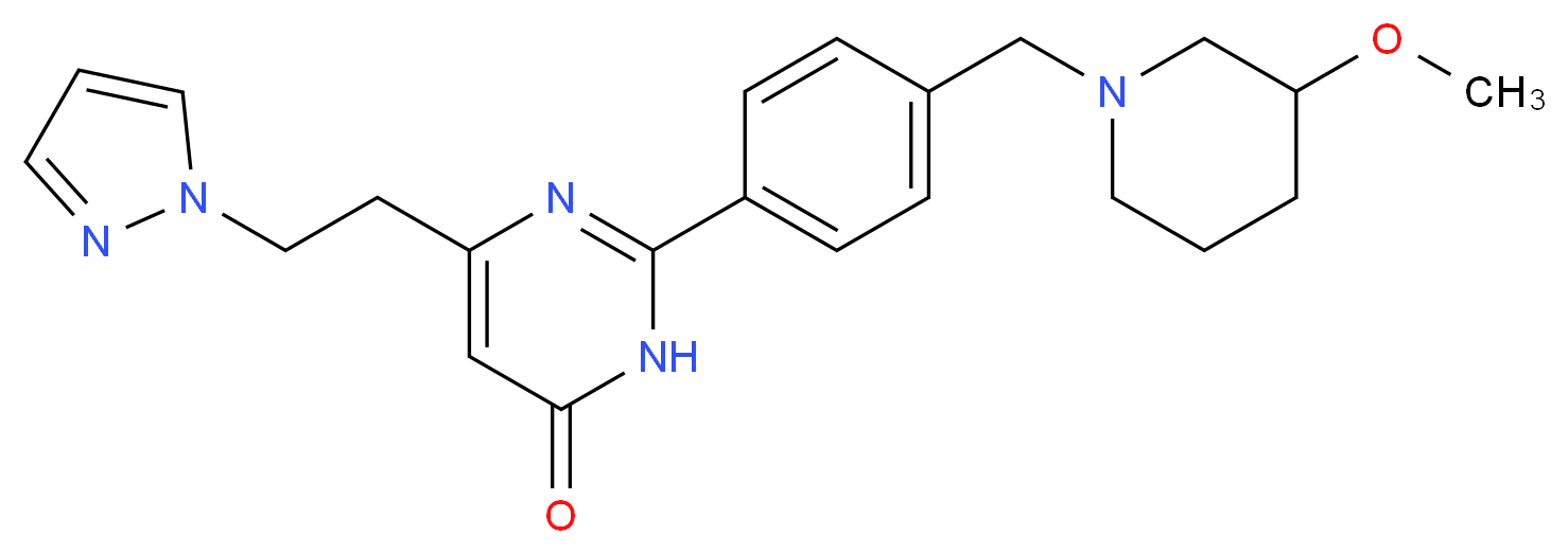 2-{4-[(3-methoxypiperidin-1-yl)methyl]phenyl}-6-[2-(1H-pyrazol-1-yl)ethyl]pyrimidin-4(3H)-one_Molecular_structure_CAS_)