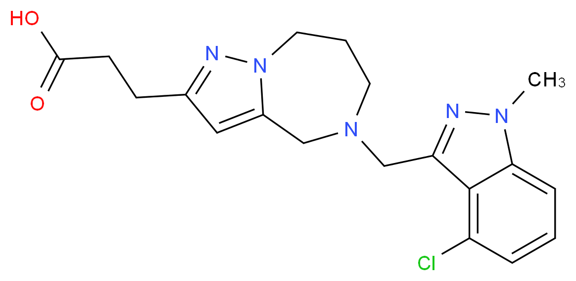 3-{5-[(4-chloro-1-methyl-1H-indazol-3-yl)methyl]-5,6,7,8-tetrahydro-4H-pyrazolo[1,5-a][1,4]diazepin-2-yl}propanoic acid_Molecular_structure_CAS_)