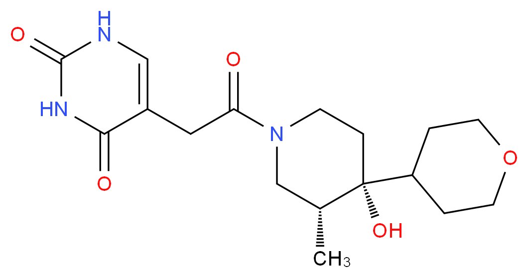 5-{2-[(3R*,4R*)-4-hydroxy-3-methyl-4-(tetrahydro-2H-pyran-4-yl)-1-piperidinyl]-2-oxoethyl}-2,4(1H,3H)-pyrimidinedione_Molecular_structure_CAS_)