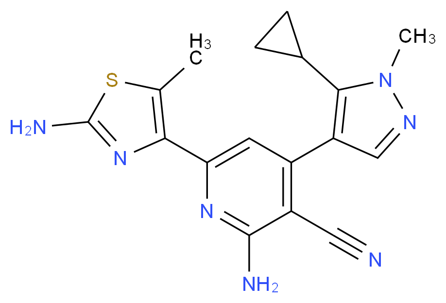 2-amino-6-(2-amino-5-methyl-1,3-thiazol-4-yl)-4-(5-cyclopropyl-1-methyl-1H-pyrazol-4-yl)nicotinonitrile_Molecular_structure_CAS_)