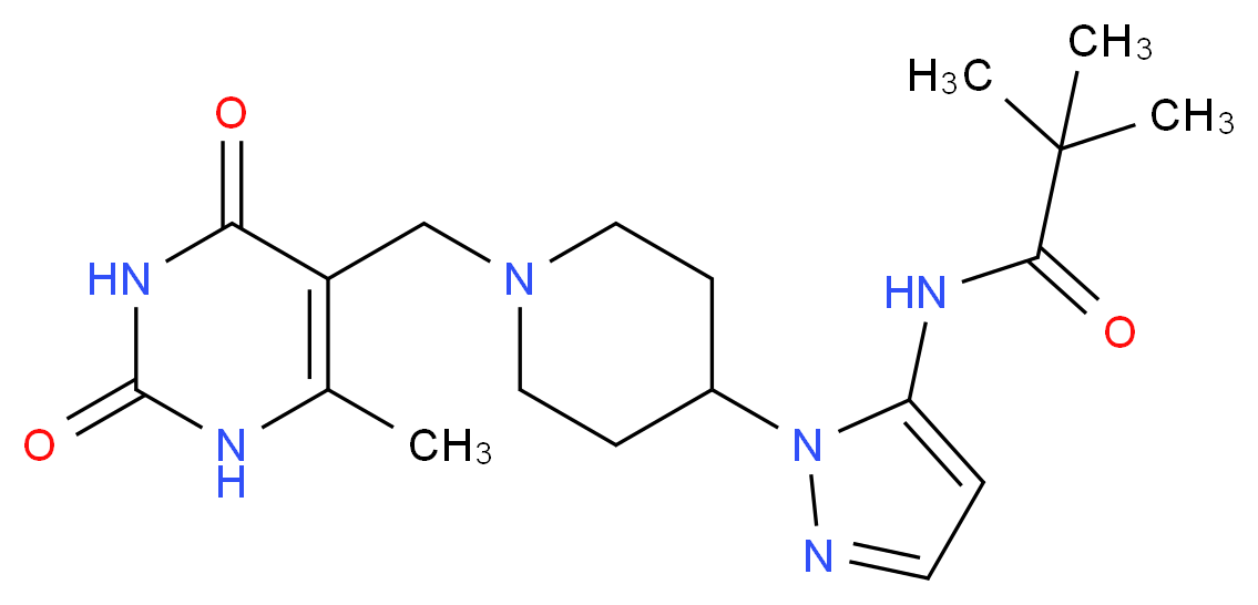 2,2-dimethyl-N-(1-{1-[(6-methyl-2,4-dioxo-1,2,3,4-tetrahydropyrimidin-5-yl)methyl]piperidin-4-yl}-1H-pyrazol-5-yl)propanamide_Molecular_structure_CAS_)