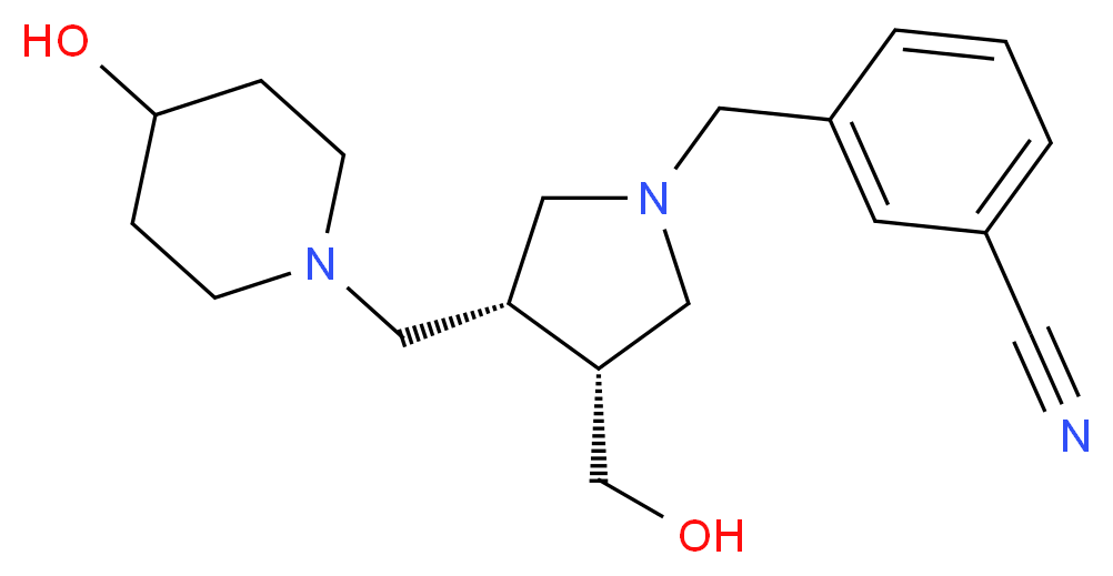3-({(3R*,4R*)-3-(hydroxymethyl)-4-[(4-hydroxypiperidin-1-yl)methyl]pyrrolidin-1-yl}methyl)benzonitrile_Molecular_structure_CAS_)
