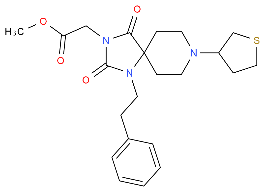 methyl [2,4-dioxo-1-(2-phenylethyl)-8-(tetrahydro-3-thienyl)-1,3,8-triazaspiro[4.5]dec-3-yl]acetate_Molecular_structure_CAS_)
