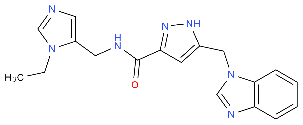 5-(1H-benzimidazol-1-ylmethyl)-N-[(1-ethyl-1H-imidazol-5-yl)methyl]-1H-pyrazole-3-carboxamide_Molecular_structure_CAS_)