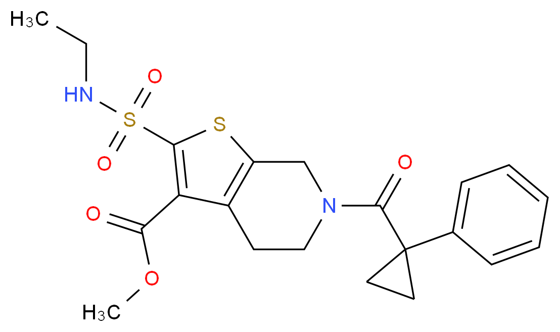 methyl 2-[(ethylamino)sulfonyl]-6-[(1-phenylcyclopropyl)carbonyl]-4,5,6,7-tetrahydrothieno[2,3-c]pyridine-3-carboxylate_Molecular_structure_CAS_)