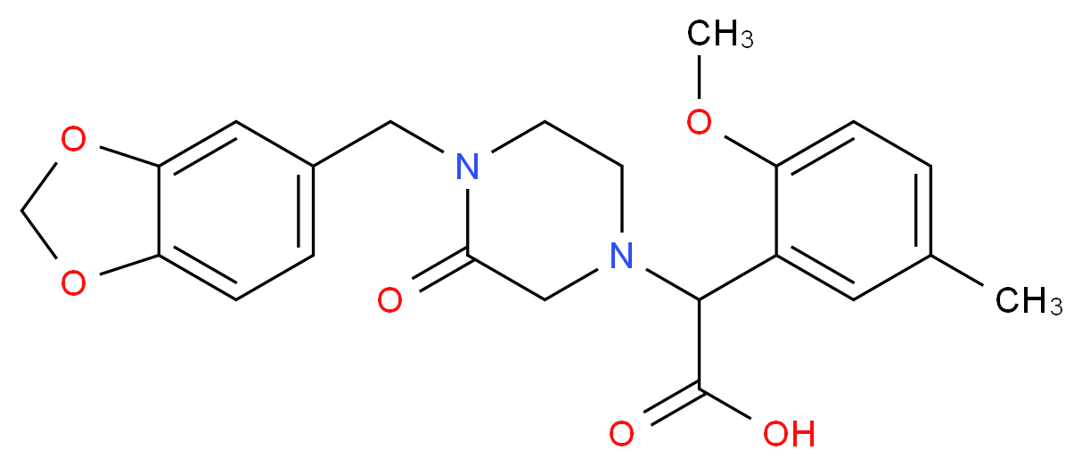 [4-(1,3-benzodioxol-5-ylmethyl)-3-oxopiperazin-1-yl](2-methoxy-5-methylphenyl)acetic acid_Molecular_structure_CAS_)