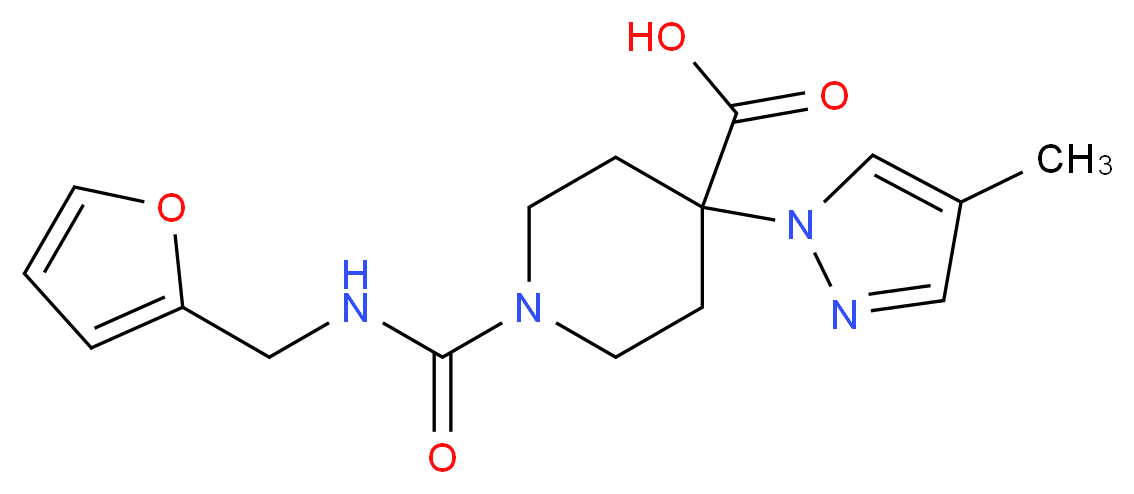 1-{[(2-furylmethyl)amino]carbonyl}-4-(4-methyl-1H-pyrazol-1-yl)piperidine-4-carboxylic acid_Molecular_structure_CAS_)