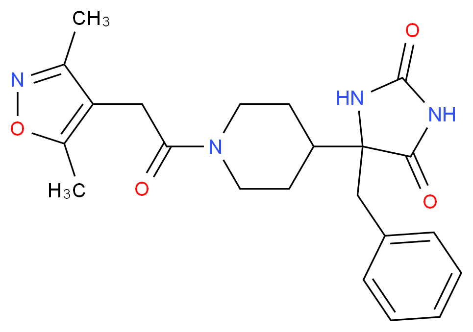 5-benzyl-5-{1-[(3,5-dimethyl-4-isoxazolyl)acetyl]-4-piperidinyl}-2,4-imidazolidinedione_Molecular_structure_CAS_)