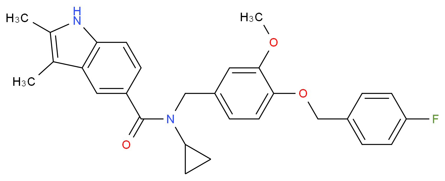N-cyclopropyl-N-{4-[(4-fluorobenzyl)oxy]-3-methoxybenzyl}-2,3-dimethyl-1H-indole-5-carboxamide_Molecular_structure_CAS_)