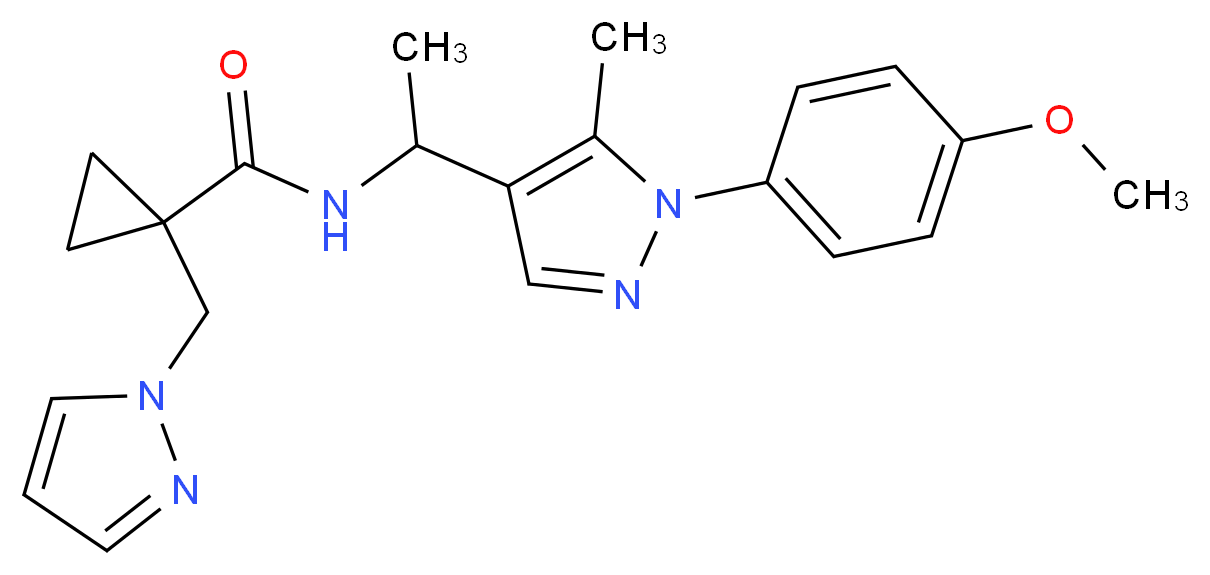 N-{1-[1-(4-methoxyphenyl)-5-methyl-1H-pyrazol-4-yl]ethyl}-1-(1H-pyrazol-1-ylmethyl)cyclopropanecarboxamide_Molecular_structure_CAS_)