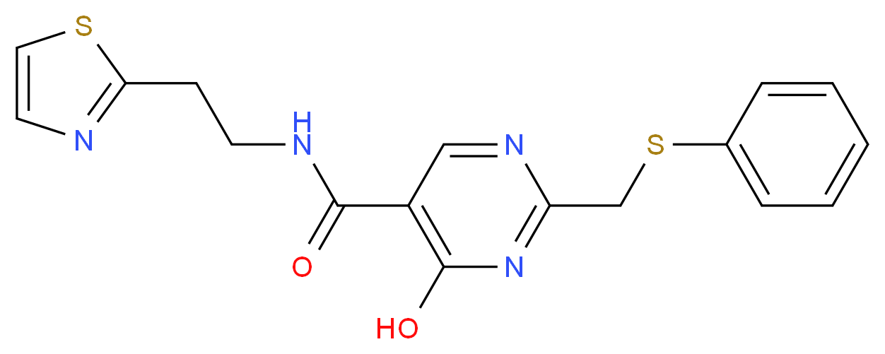 4-hydroxy-2-[(phenylthio)methyl]-N-[2-(1,3-thiazol-2-yl)ethyl]pyrimidine-5-carboxamide_Molecular_structure_CAS_)