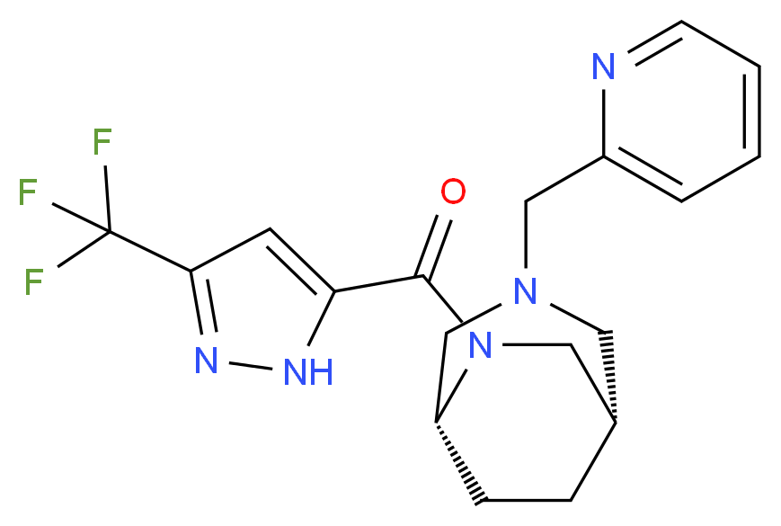 (1S*,5R*)-3-(pyridin-2-ylmethyl)-6-{[3-(trifluoromethyl)-1H-pyrazol-5-yl]carbonyl}-3,6-diazabicyclo[3.2.2]nonane_Molecular_structure_CAS_)