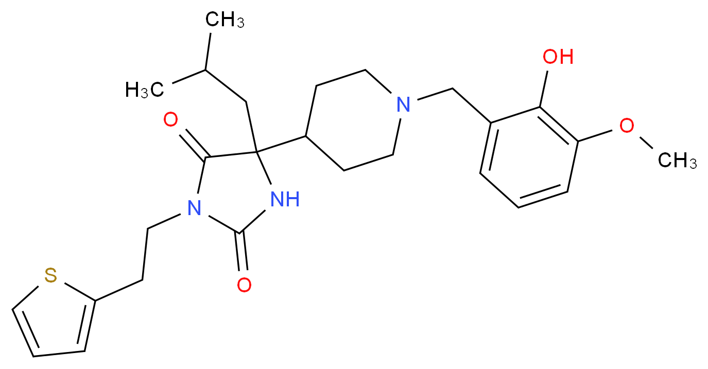 5-[1-(2-hydroxy-3-methoxybenzyl)-4-piperidinyl]-5-isobutyl-3-[2-(2-thienyl)ethyl]-2,4-imidazolidinedione_Molecular_structure_CAS_)