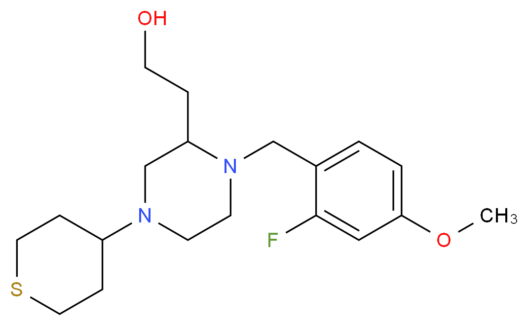2-[1-(2-fluoro-4-methoxybenzyl)-4-(tetrahydro-2H-thiopyran-4-yl)-2-piperazinyl]ethanol_Molecular_structure_CAS_)