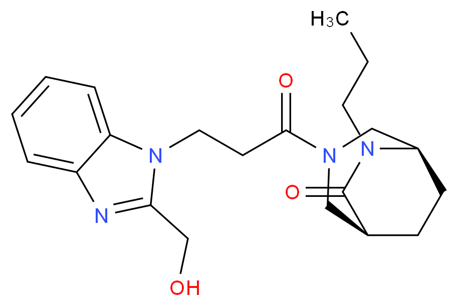 (1S*,5R*)-3-{3-[2-(hydroxymethyl)-1H-benzimidazol-1-yl]propanoyl}-6-propyl-3,6-diazabicyclo[3.2.2]nonan-7-one_Molecular_structure_CAS_)