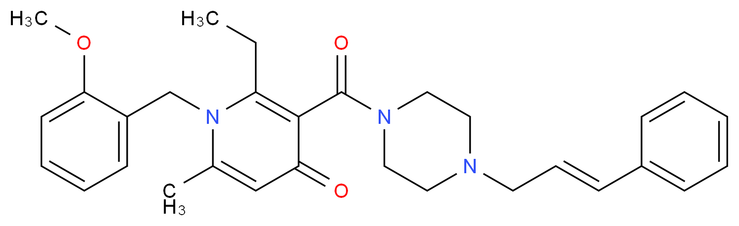 2-ethyl-1-(2-methoxybenzyl)-6-methyl-3-({4-[(2E)-3-phenyl-2-propen-1-yl]-1-piperazinyl}carbonyl)-4(1H)-pyridinone_Molecular_structure_CAS_)