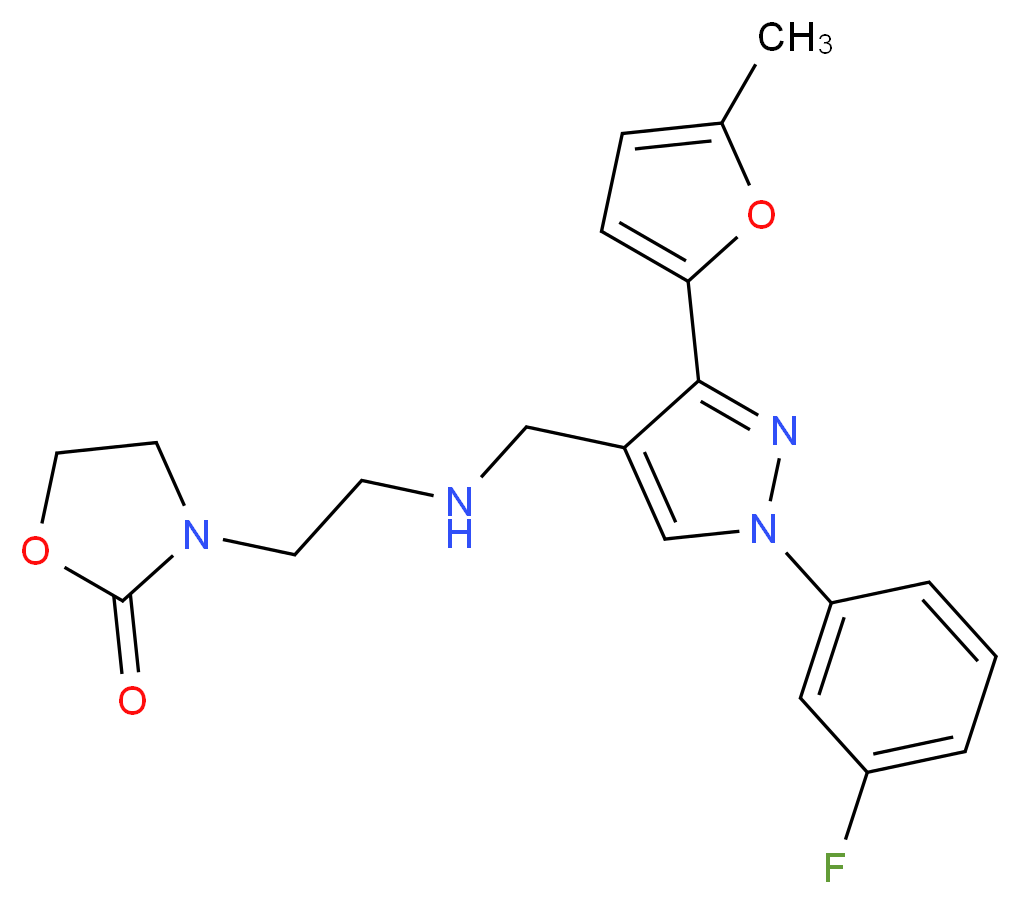 3-[2-({[1-(3-fluorophenyl)-3-(5-methyl-2-furyl)-1H-pyrazol-4-yl]methyl}amino)ethyl]-1,3-oxazolidin-2-one_Molecular_structure_CAS_)