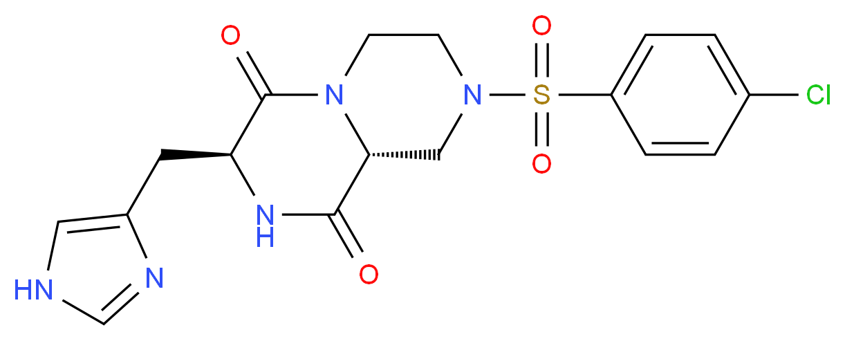 (3S*,9aR*)-8-[(4-chlorophenyl)sulfonyl]-3-(1H-imidazol-4-ylmethyl)tetrahydro-2H-pyrazino[1,2-a]pyrazine-1,4(3H,6H)-dione_Molecular_structure_CAS_)