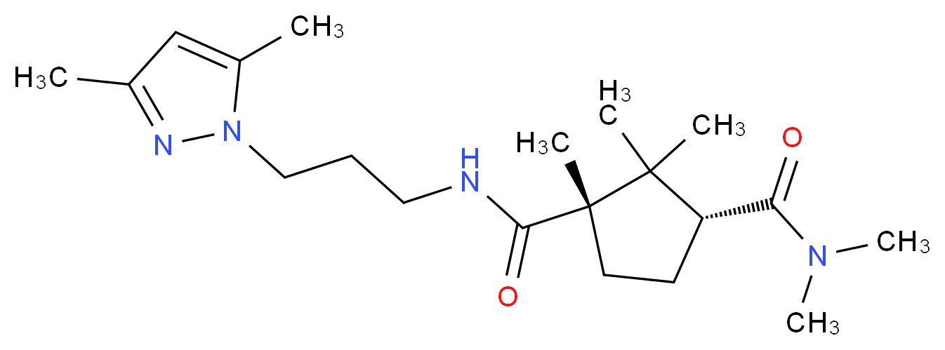 (1S*,3R*)-N~1~-[3-(3,5-dimethyl-1H-pyrazol-1-yl)propyl]-N~3~,N~3~,1,2,2-pentamethyl-1,3-cyclopentanedicarboxamide_Molecular_structure_CAS_)