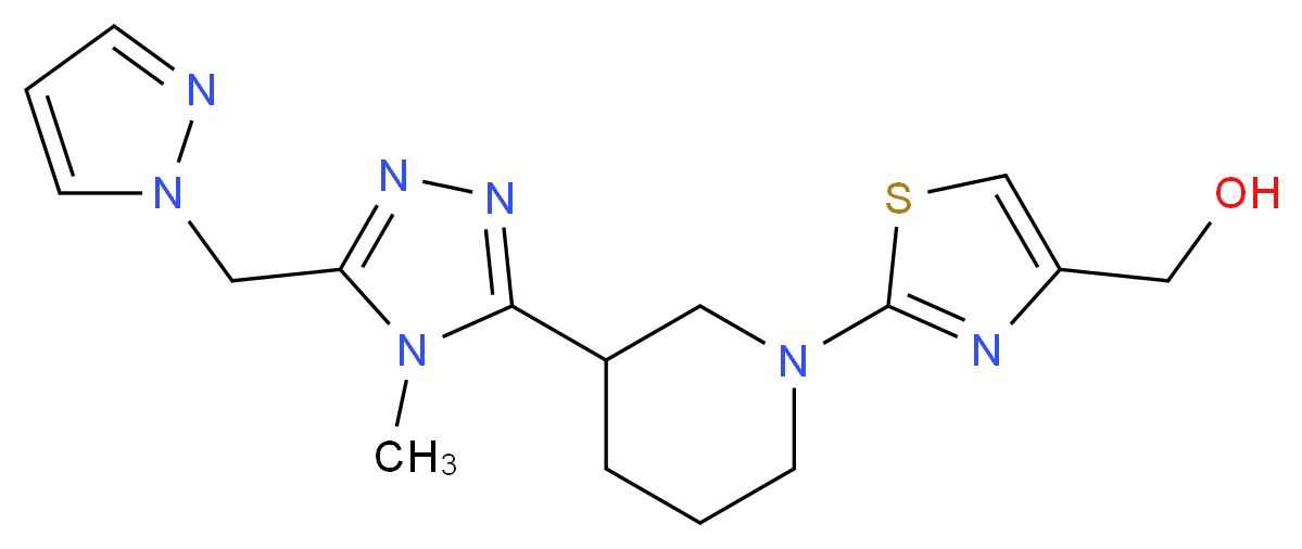 (2-{3-[4-methyl-5-(1H-pyrazol-1-ylmethyl)-4H-1,2,4-triazol-3-yl]piperidin-1-yl}-1,3-thiazol-4-yl)methanol_Molecular_structure_CAS_)