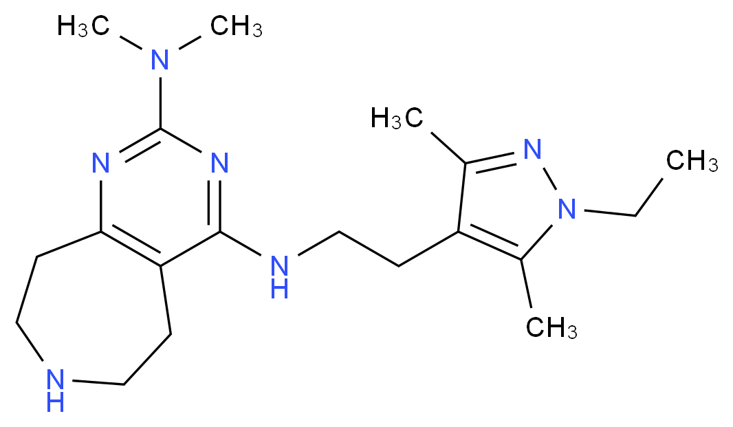 N~4~-[2-(1-ethyl-3,5-dimethyl-1H-pyrazol-4-yl)ethyl]-N~2~,N~2~-dimethyl-6,7,8,9-tetrahydro-5H-pyrimido[4,5-d]azepine-2,4-diamine_Molecular_structure_CAS_)