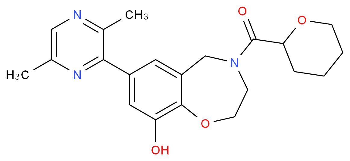 7-(3,6-dimethylpyrazin-2-yl)-4-(tetrahydro-2H-pyran-2-ylcarbonyl)-2,3,4,5-tetrahydro-1,4-benzoxazepin-9-ol_Molecular_structure_CAS_)