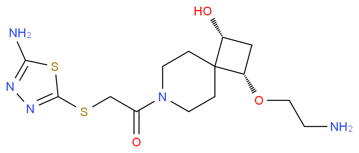 (1R*,3S*)-3-(2-aminoethoxy)-7-{[(5-amino-1,3,4-thiadiazol-2-yl)thio]acetyl}-7-azaspiro[3.5]nonan-1-ol_Molecular_structure_CAS_)