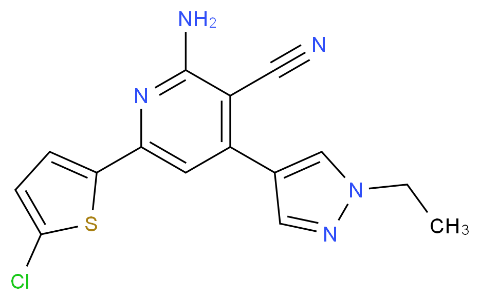 2-amino-6-(5-chloro-2-thienyl)-4-(1-ethyl-1H-pyrazol-4-yl)nicotinonitrile_Molecular_structure_CAS_)