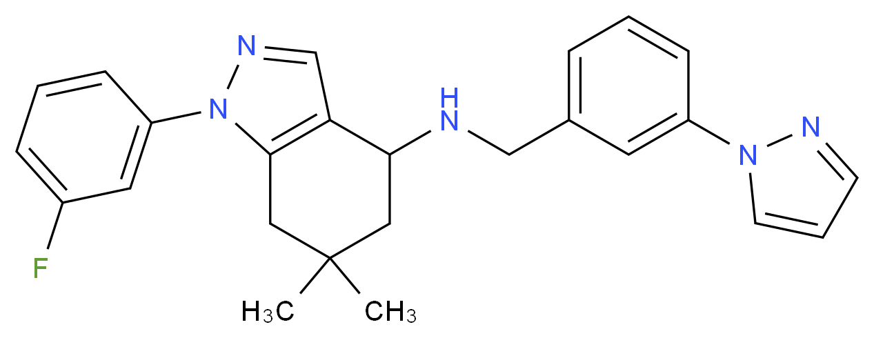 1-(3-fluorophenyl)-6,6-dimethyl-N-[3-(1H-pyrazol-1-yl)benzyl]-4,5,6,7-tetrahydro-1H-indazol-4-amine_Molecular_structure_CAS_)