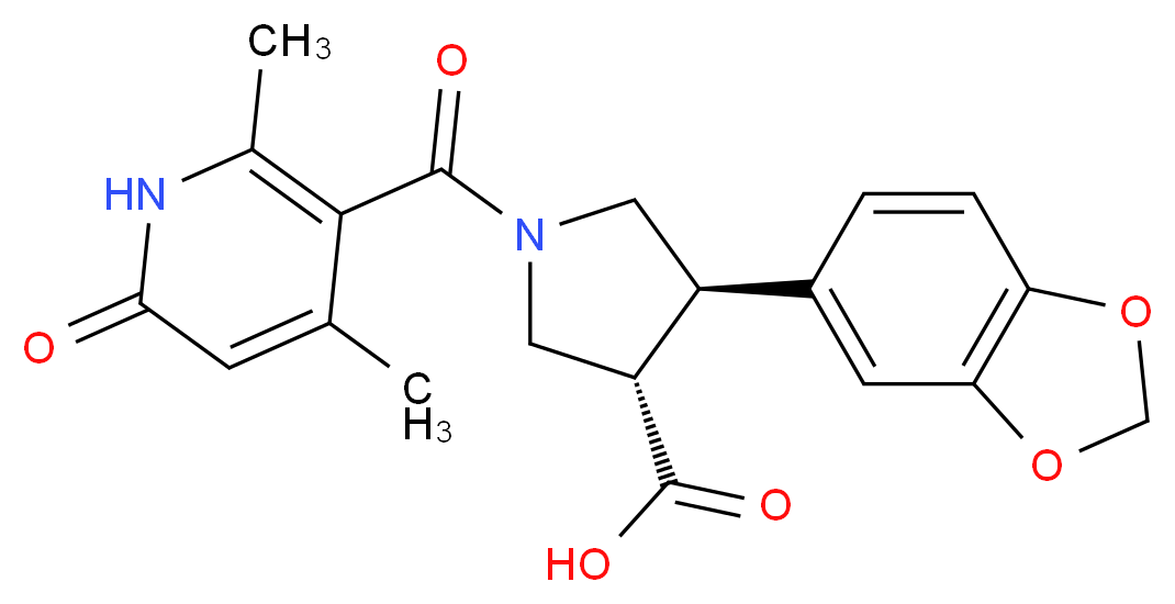 (3S*,4R*)-4-(1,3-benzodioxol-5-yl)-1-[(2,4-dimethyl-6-oxo-1,6-dihydropyridin-3-yl)carbonyl]pyrrolidine-3-carboxylic acid_Molecular_structure_CAS_)
