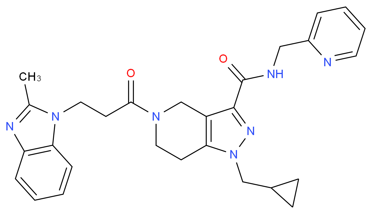 1-(cyclopropylmethyl)-5-[3-(2-methyl-1H-benzimidazol-1-yl)propanoyl]-N-(2-pyridinylmethyl)-4,5,6,7-tetrahydro-1H-pyrazolo[4,3-c]pyridine-3-carboxamide_Molecular_structure_CAS_)