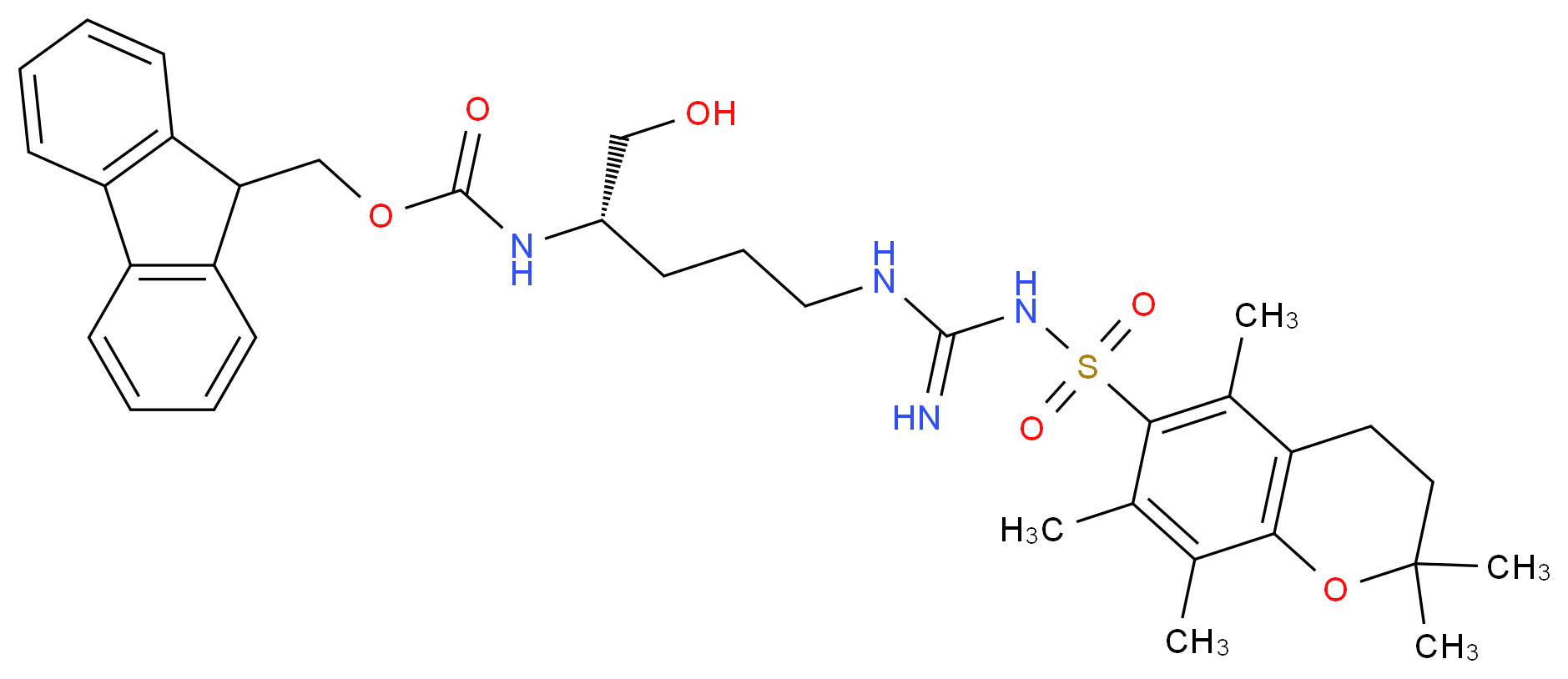 (S)-(9H-Fluoren-9-yl)methyl (1-hydroxy-5-(3-((2,2,5,7,8-pentamethylchroman-6-yl)sulfonyl)guanidino)pentan-2-yl)carbamate_Molecular_structure_CAS_213336-24-4)