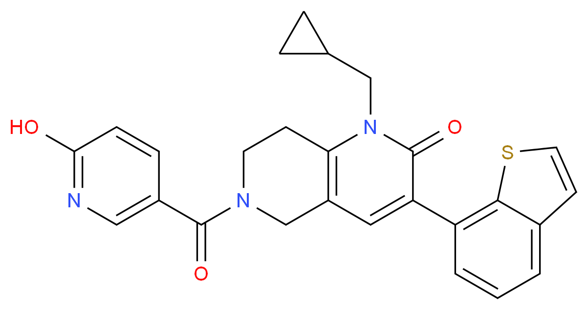 3-(1-benzothien-7-yl)-1-(cyclopropylmethyl)-6-[(6-hydroxy-3-pyridinyl)carbonyl]-5,6,7,8-tetrahydro-1,6-naphthyridin-2(1H)-one_Molecular_structure_CAS_)