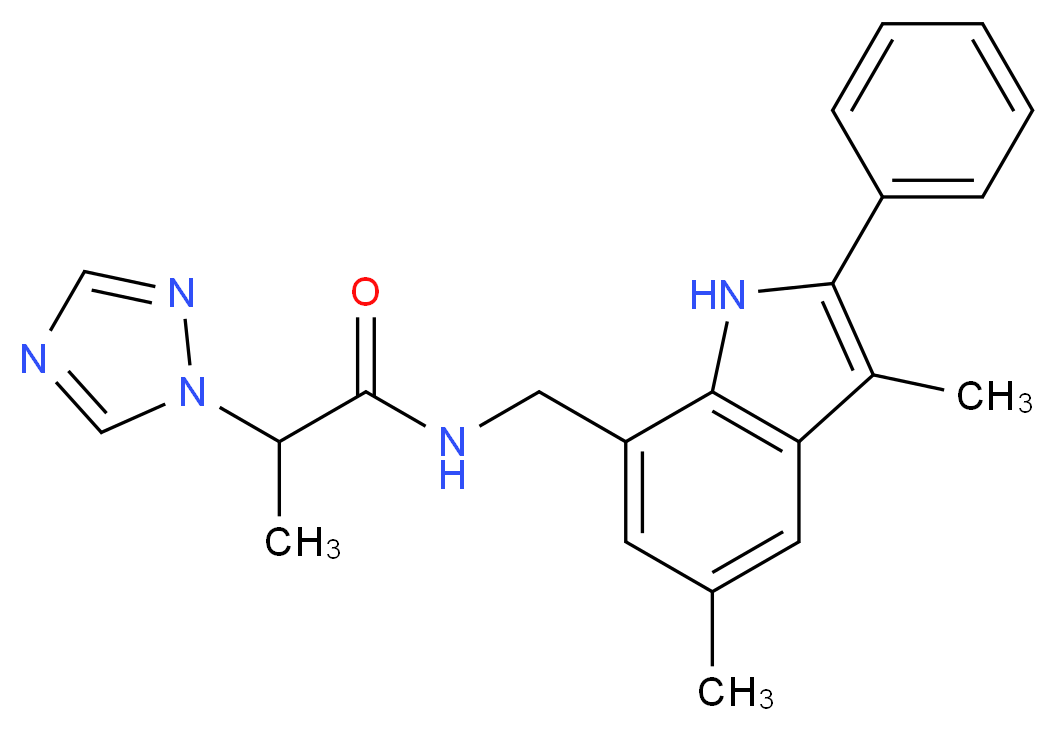 N-[(3,5-dimethyl-2-phenyl-1H-indol-7-yl)methyl]-2-(1H-1,2,4-triazol-1-yl)propanamide_Molecular_structure_CAS_)