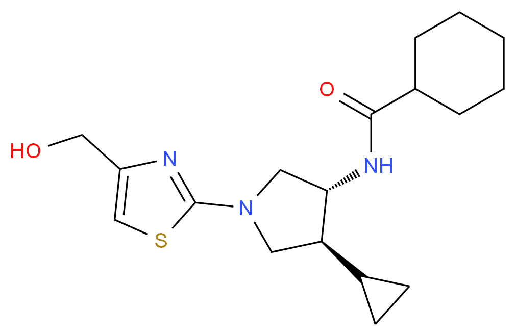 N-{(3R*,4S*)-4-cyclopropyl-1-[4-(hydroxymethyl)-1,3-thiazol-2-yl]-3-pyrrolidinyl}cyclohexanecarboxamide_Molecular_structure_CAS_)