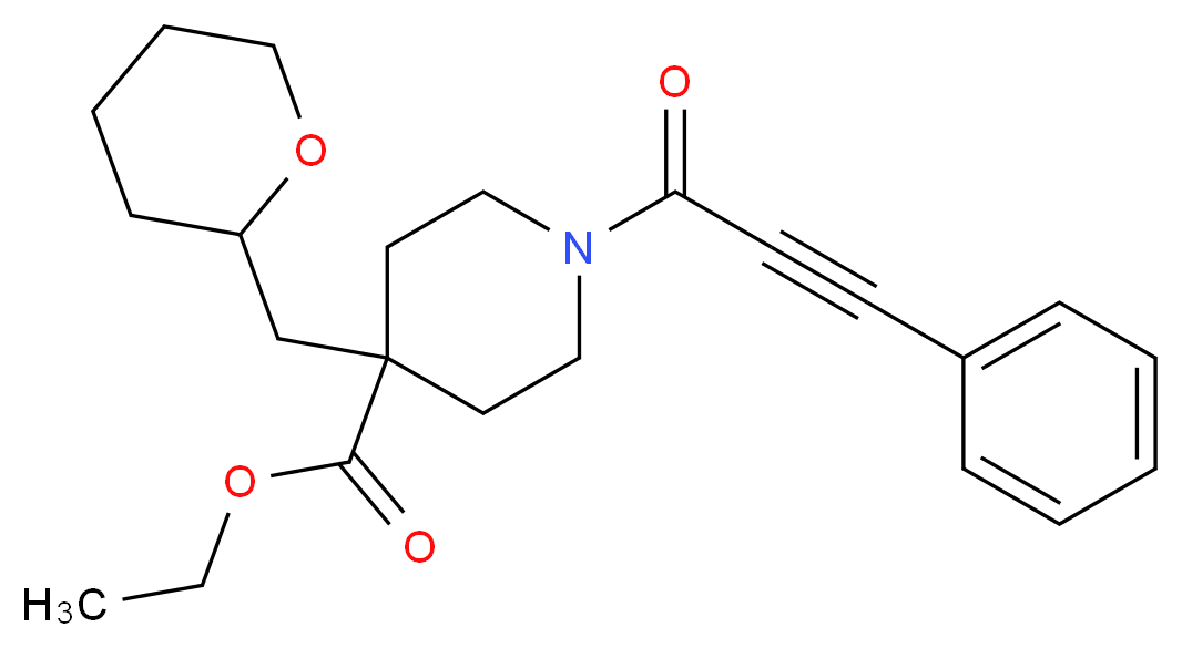 ethyl 1-(3-phenyl-2-propynoyl)-4-(tetrahydro-2H-pyran-2-ylmethyl)-4-piperidinecarboxylate_Molecular_structure_CAS_)