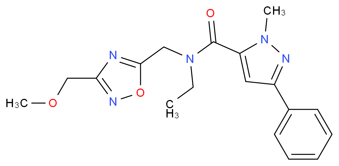 N-ethyl-N-{[3-(methoxymethyl)-1,2,4-oxadiazol-5-yl]methyl}-1-methyl-3-phenyl-1H-pyrazole-5-carboxamide_Molecular_structure_CAS_)