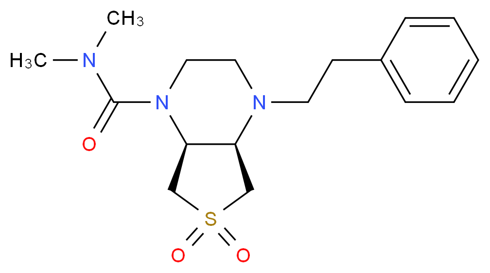 (4aR*,7aS*)-N,N-dimethyl-4-(2-phenylethyl)hexahydrothieno[3,4-b]pyrazine-1(2H)-carboxamide 6,6-dioxide_Molecular_structure_CAS_)
