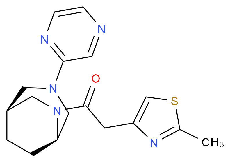 (1S*,5R*)-6-[(2-methyl-1,3-thiazol-4-yl)acetyl]-3-(2-pyrazinyl)-3,6-diazabicyclo[3.2.2]nonane_Molecular_structure_CAS_)