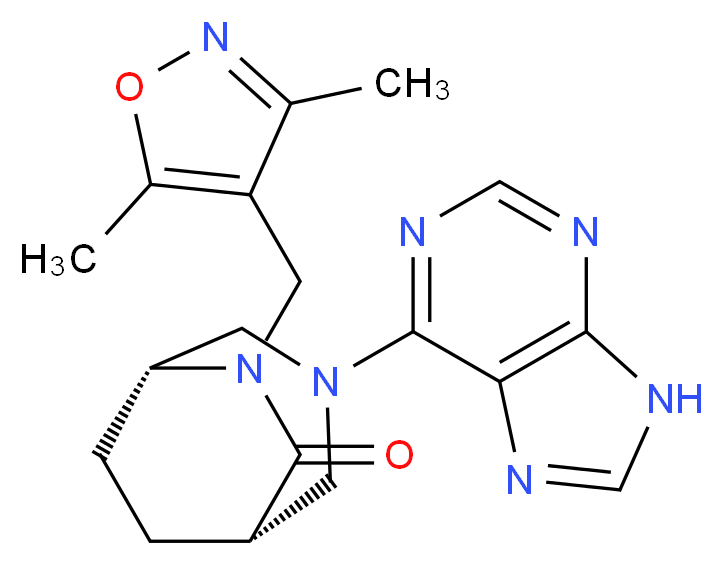 (1S*,5R*)-6-[(3,5-dimethyl-4-isoxazolyl)methyl]-3-(9H-purin-6-yl)-3,6-diazabicyclo[3.2.2]nonan-7-one_Molecular_structure_CAS_)