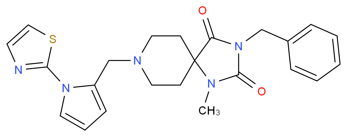 3-benzyl-1-methyl-8-{[1-(1,3-thiazol-2-yl)-1H-pyrrol-2-yl]methyl}-1,3,8-triazaspiro[4.5]decane-2,4-dione_Molecular_structure_CAS_)