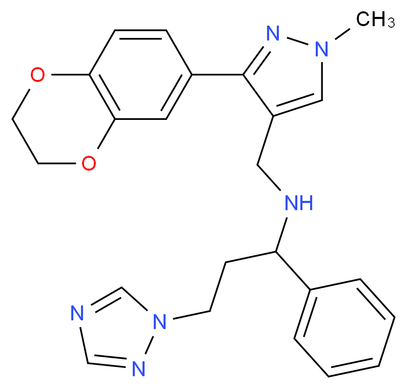 N-{[3-(2,3-dihydro-1,4-benzodioxin-6-yl)-1-methyl-1H-pyrazol-4-yl]methyl}-1-phenyl-3-(1H-1,2,4-triazol-1-yl)-1-propanamine_Molecular_structure_CAS_)