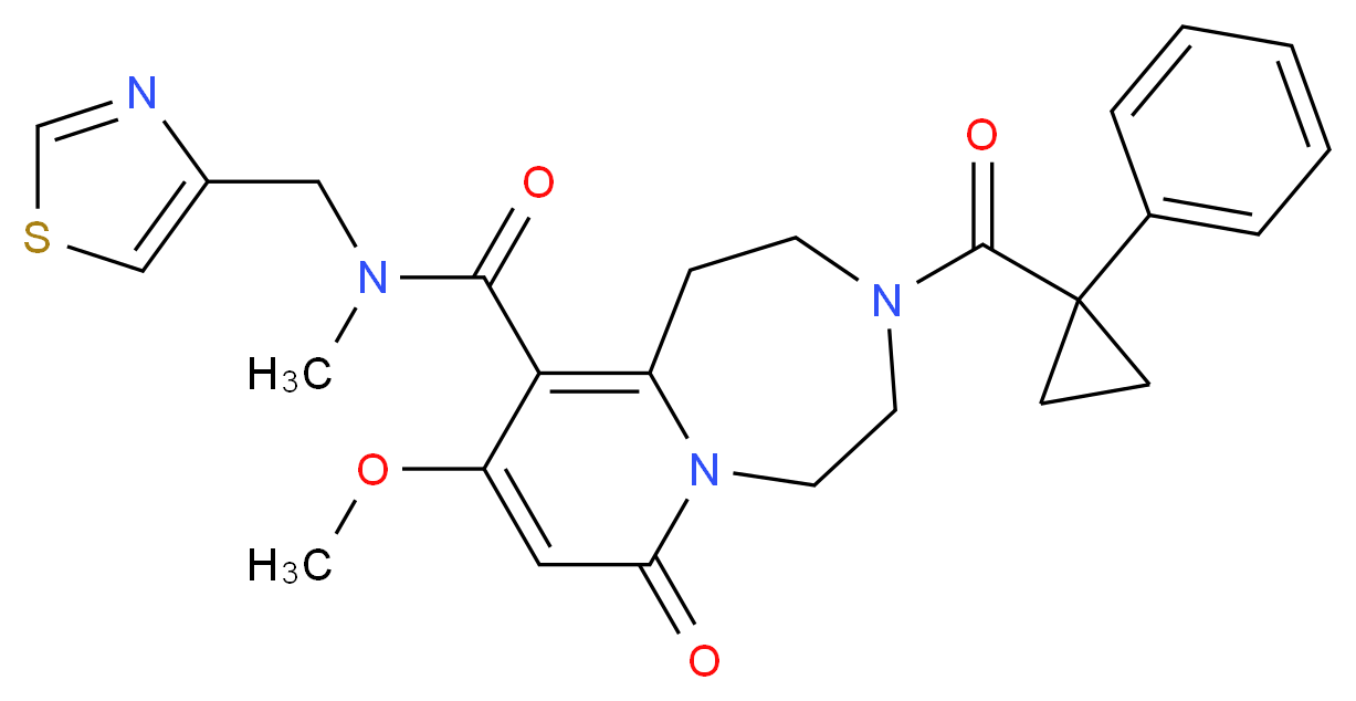 9-methoxy-N-methyl-7-oxo-3-[(1-phenylcyclopropyl)carbonyl]-N-(1,3-thiazol-4-ylmethyl)-1,2,3,4,5,7-hexahydropyrido[1,2-d][1,4]diazepine-10-carboxamide_Molecular_structure_CAS_)